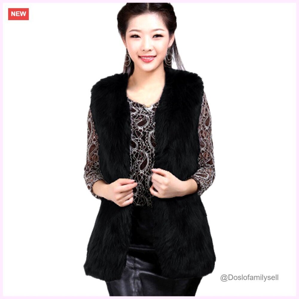 Faux Fur Vest Winter Waistcoat Casual Front Hooks Side Pockets